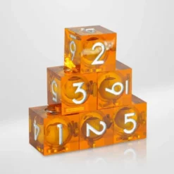 Dados Acrílicos Naranja Transparente Núcleo Ojo Móvil