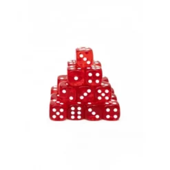 24 Dados de 12mm transparentes Rojo