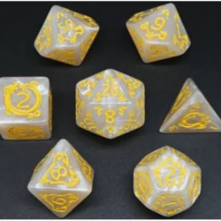 Pack 7 Dados Rol Hechizados Blanco Perla Y Amarillo