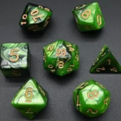 Pack 7 Dados Rol Marmoleado Amarillo Verdoso Negro Y Amarillo