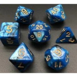Pack 7 Dados Rol Marmoleado Azul Negro Y Amarillo