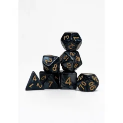 Pack 7 Dados Rol Marmoleado Negro Y Amarillo