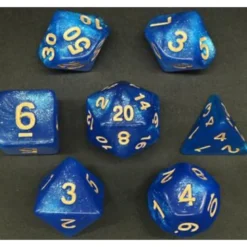 Pack 7 Dados Rol Marmoleado Negro Azul Y Amarillo