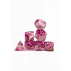 Pack 7 Dados Rol Marmoleado Rosa Fucsia Y Amarillo