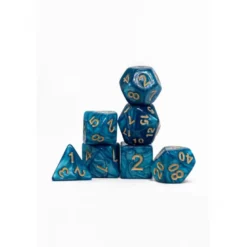 Pack 7 Dados Rol Marmoleado Verde Azulado Y Amarillo