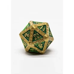 Pack 7 Dados Rol Metálicos D&D Arcano Oro Verde