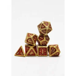 Pack 7 Dados Rol Metálicos D&D Arcano Oro Rojo