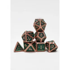 Pack 7 Dados Rol Metálicos D&D Arcano Cobre Verde