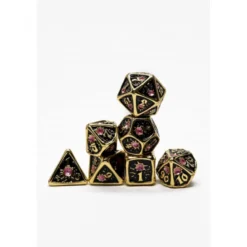 Pack 7 Dados Rol Metálicos D&D Cobre con Gema Rubí