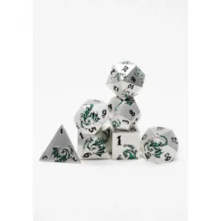Pack 7 Dados Rol Metálicos D&D Dragón Verde y Blanco