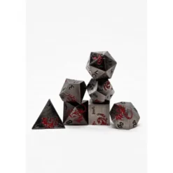 Pack 7 Dados Rol Metálicos D&D Dragón Rojo y Plata