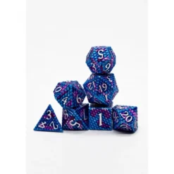 Pack 7 Dados Rol Metálicos D&D Escamas de Dragón Azul y Morado