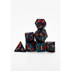 Pack 7 Dados Rol Metálicos D&D Escamas de Dragón Azul Marino