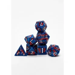 Pack 7 Dados Rol Metálicos D&D Escamas de Dragón Azul y Rojo