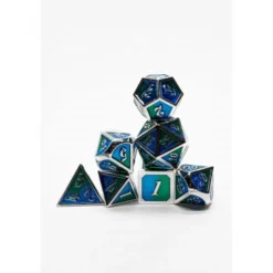Pack 7 Dados Rol Metálicos D&D Mixed Plata Azul y Verde