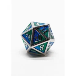 Pack 7 Dados Rol Metálicos D&D Mixed Plata Azul y Verde