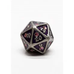 Pack 7 Dados Rol Metálicos D&D Morado Rojo Con Gema Rubí