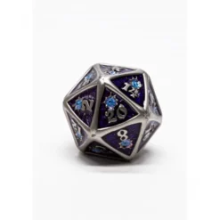 Pack 7 Dados Rol Metálicos D&D Morado Con Gema Zafiro