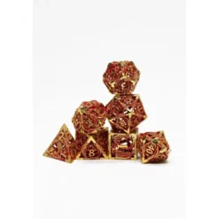Pack 7 Dados Rol Metálicos D&D Oro y Rubí