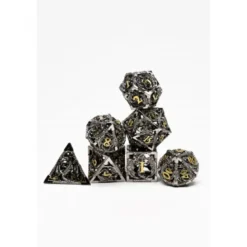 Pack 7 Dados Rol Metálicos D&D Plata y Oro