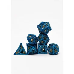 Pack 7 Dados Rol Metálicos D&D Plata y Zafiro Dorado