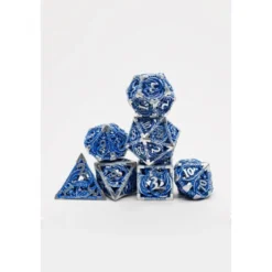Pack 7 Dados Rol Metálicos D&D Plata y Zafiro