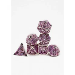 Pack 7 Dados Rol Metálicos D&D Plata y Rubí