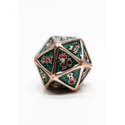 Pack 7 Dados Rol Metálicos D&D Verde Oscuro Con Gema Rubí