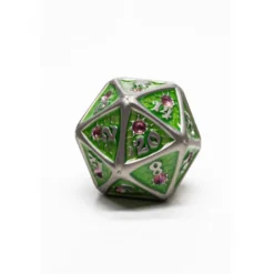 Pack 7 Dados Rol Metálicos D&D Verde Claro con Gema Rubí