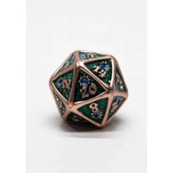 Pack 7 Dados Rol Metálicos D&D Verdes Oscuro con Gema Zafiro