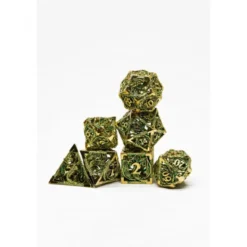 Pack 7 Dados Rol Metálicos D&D Verde Dorado