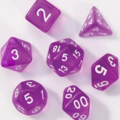 Pack 7 Dados Rol Transparente Morado Y Blanco