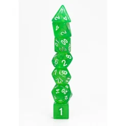 Pack 7 Dados Rol Transparente Verde Fluo Y Blanco