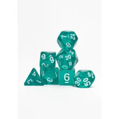Pack 7 Dados Rol Transparente Verde Agua Y Blanco